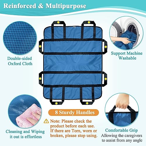 Positioning Bed Pad with Handles Hospital Sheets Transfer Board Belts Patient Lift Elderly Assistance Incontinence Mattress Sheets for Turning, Lifting, Repositioning Washable Underpads (48" x 40")