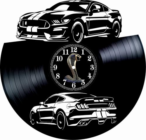 VINY WOODY Muscle Car Americano, horloge ou silhouette murale en vinyle rond, noir, 30 cm, moderne, utilisation en intérieur (disque uniquement)