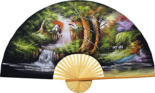 Forest Landscape Giant Folding Wall Fan Hand-painted Decorative Wall Decor