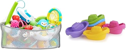 Miniatura 1 de Munchkin High 'n Dry - Organizador y almacenamiento de juguetes de baño, color gris y tren de barco pequeño, juguete de baño para bebés y niños