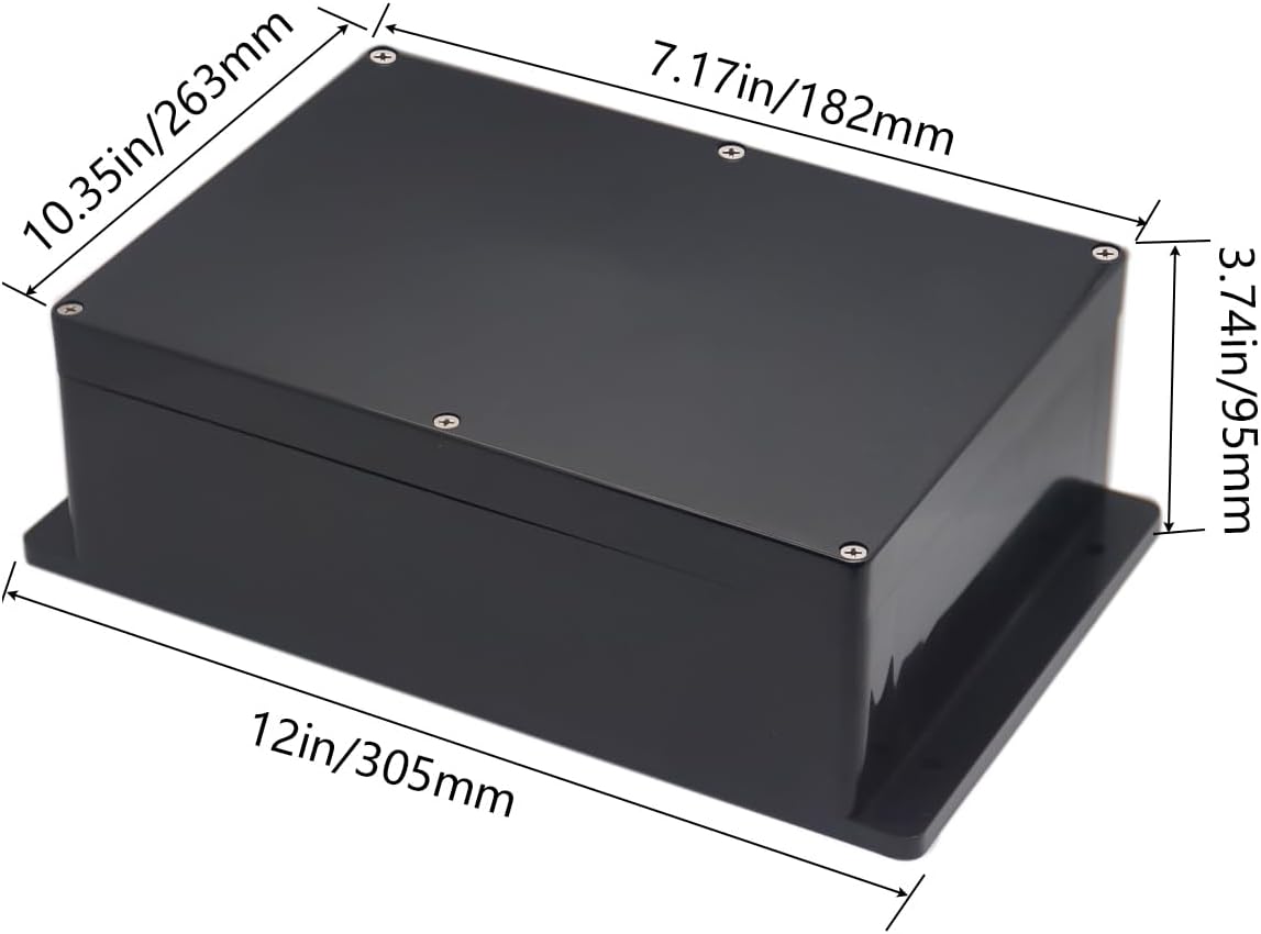 Project Box ABS Plastic Black Electrical Boxes IP65 Waterproof DIY Electronic Junction Box Power Enclosure with Fixed Ear 10.4x7.2x3.7 inch (263x182x95 mm)