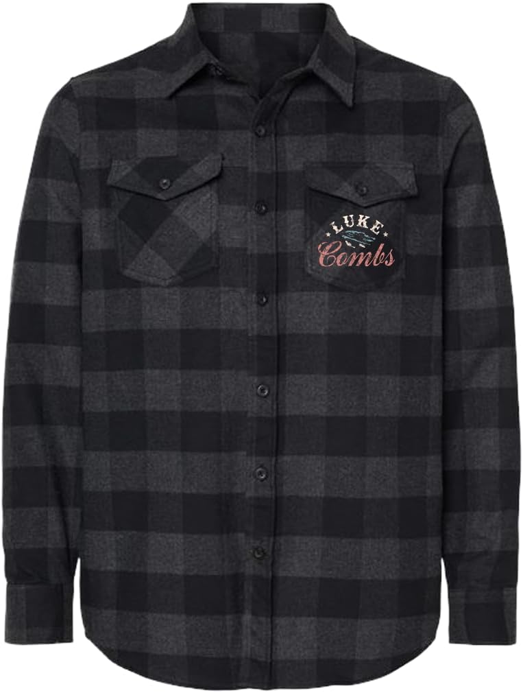 Luke Combs Getting Old Spellout Flannel Shirt, Black Plaid