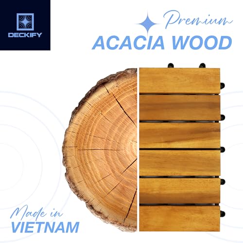 DECKIFY 9 Pcs Acacia Wood Interlocking Patio Deck Tiles, 12 x 12 x 0.9 Inch Outdoor Flooring, Waterproof for All-Weather Use – Striped, Golden Teak by DECKIFY - Image 3