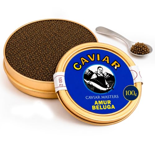 Caviar Amur Beluga Caviar Masters - Huevas Grandes y Brillantes, Textura Sedosa con Notas Avellanadas, Selección Experta y Envío Refrigerado, Alta Cocina en Casa (100g)