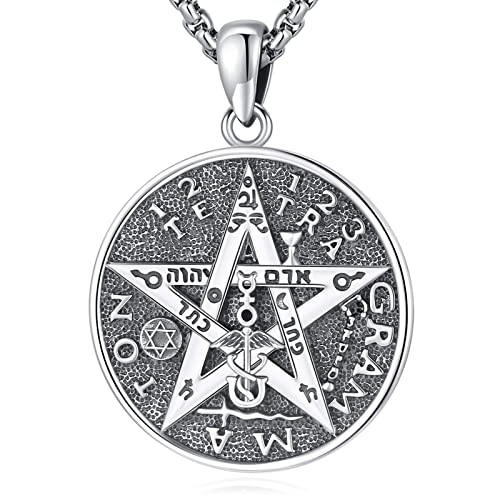 Loove Tetragrammaton Necklace For Men Women Pentagram Tetragrammaton Protection Amulet Sterling Silver Pentacle Pendant Tetragrammaton Amuleto De Proteccion Amulet Jewelry #TOP3
