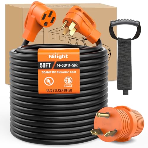 Image of Nilight 50FT 50 Amp RV Extension Cord with Adapter 30Amp to 50Amp 250V Heavy Duty 6 /3+8 /1 Gauge Pure Copper STW Wire UL ETL Listed 4 Prong 14-50P 14-50R Weatherproof Suit for Generators Camper
