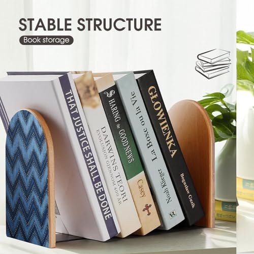 Sujetalibros moderno resistente de madera azul y organizador de libros para estantes 8