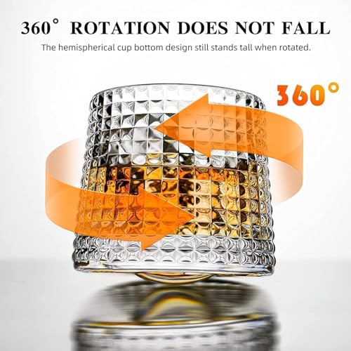 Image of Spinning Whiskey Glass with Hemispherical Base - Set of 2, 170ml Elegant Crystal Barware Gift (2, Rotating Dot)