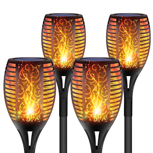 DIKAIDA 4 Pack Solar Torch Lights Upgraded, Waterproof Flickering Flame Solar Torches Dancing