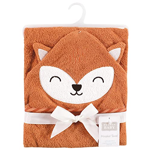 Image of Hudson Baby Unisex Baby Cotton Animal Face Hooded Towel, Orange Fox, One Size
