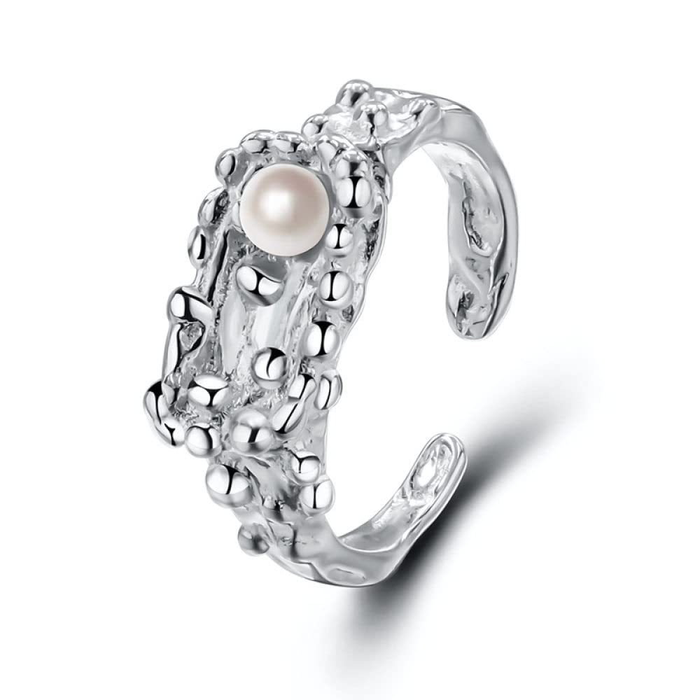 Verstellbarer Ring, S925 Sterling Silber Perle Lava Ring Verstellbare Ringe Unregelmäßigkeit Offener Ring Silber Daumenring Ewigkeitsring Hochzeit Charme Schmuck Geschenke Für Männer Mädchen Damen