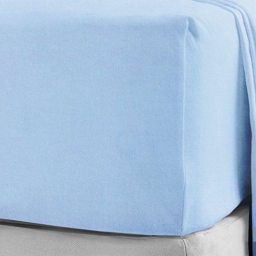 Sábanas NIYS Luxury Bedding de auténtica franela suave de algodón peinado. De 40u00a0cm. Sábanas bajeras ajustables Doublé azul celeste
