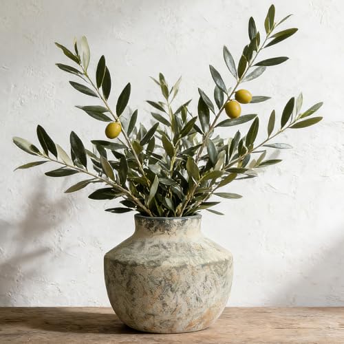 ELYSIIRENA Ceramic Vase, 5.5 Inch Pottery Farmhouse Rustic Vase, Handcrafted Weathered Vases, Small Flower Vase for Home Decor, Living Room, Table, Shelf, Mantel, Neutral