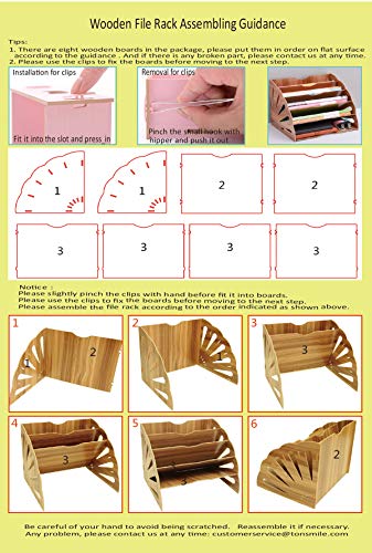 5 Sections Assembly File Sorter Buckle Design Office Wood File Organizer Document Desktop Folder for Home Students DIY Organization, Fan-Shaped Mail Letter Desk File Holder, Pink