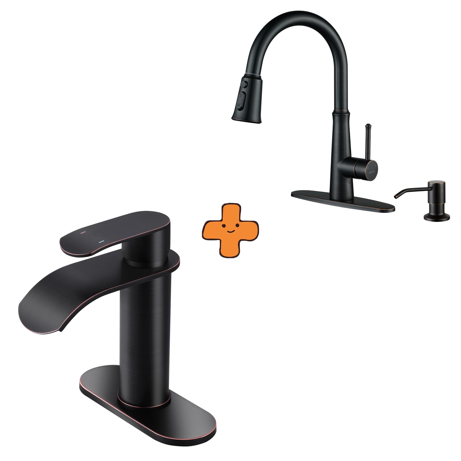 Jnfidosr Bronze Waterfall Bathroom Faucet,Oiled Rubbed Bathroom Sink Faucet And Kitchen Faucet With Sprayer,Oiled Rubbed Single Handle High Arc Stainless Steel Kitchen Faucet