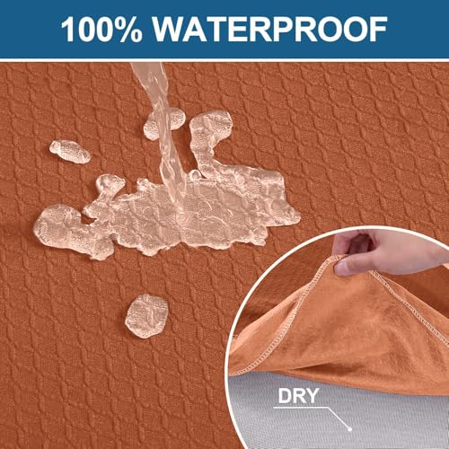 Image of Smiry Waterproof Seat Covers for Dining Room Chairs, No Rear Covers | Stretch Jacquard Removable Washable Chair Seat Slipcovers Protector, Set of 6, Rust
