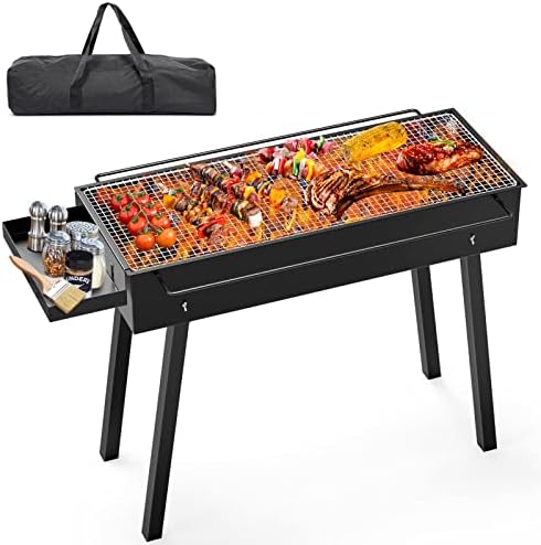Bizzoelife 22inch Portable Fire Pit for Camping, Mini Wood Burning Charcoal Camping Grill, Solo Stove Bonfire, Rectangle Metal BBQ Pit with Carrying Bag for Outdoor, Backyard, Patio, Picnic, Garden