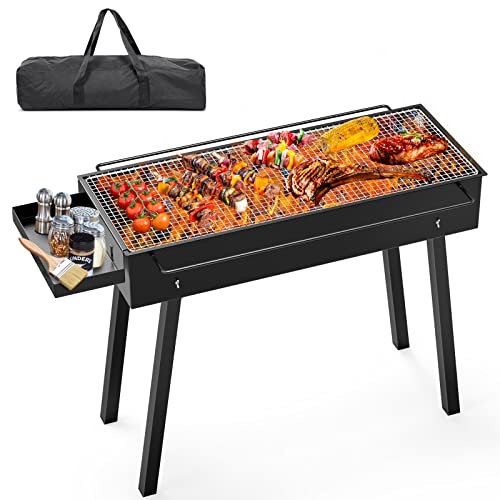 Bizzoelife 22Inch Portable Fire Pit For Camping, Mini Wood Burning Charcoal Camping Grill, Solo Stove Bonfire, Rectangle Metal Bbq Pit With Carrying Bag For Outdoor, Backyard, Patio, Picnic, Garden #TOP29