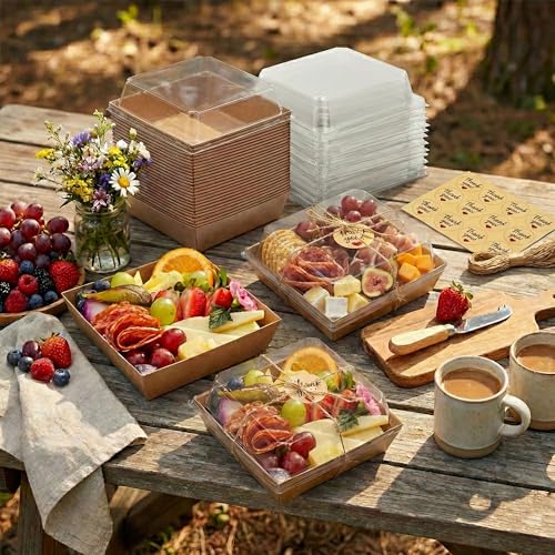 image for Leafiew 50 Pack Small Charcuterie Boxes with Clear Lids - To Go Paper 