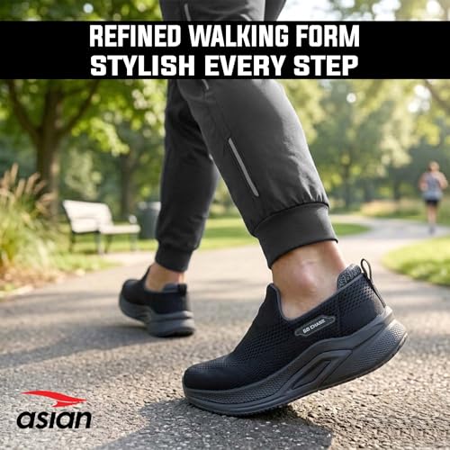 Image of ASIAN Wonderwalk Pro-14 Men's Walking Shoes | Lightweight Slip-On Sports Sneakers | Breathable Knit Mesh | Memory Foam Shoes with Anti-Slip Grip Sole