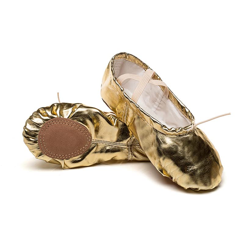 MSMAX Ballet Shoes for Girls Toddler Boys Split Sole Dance Slipper Gold Costume Shoes