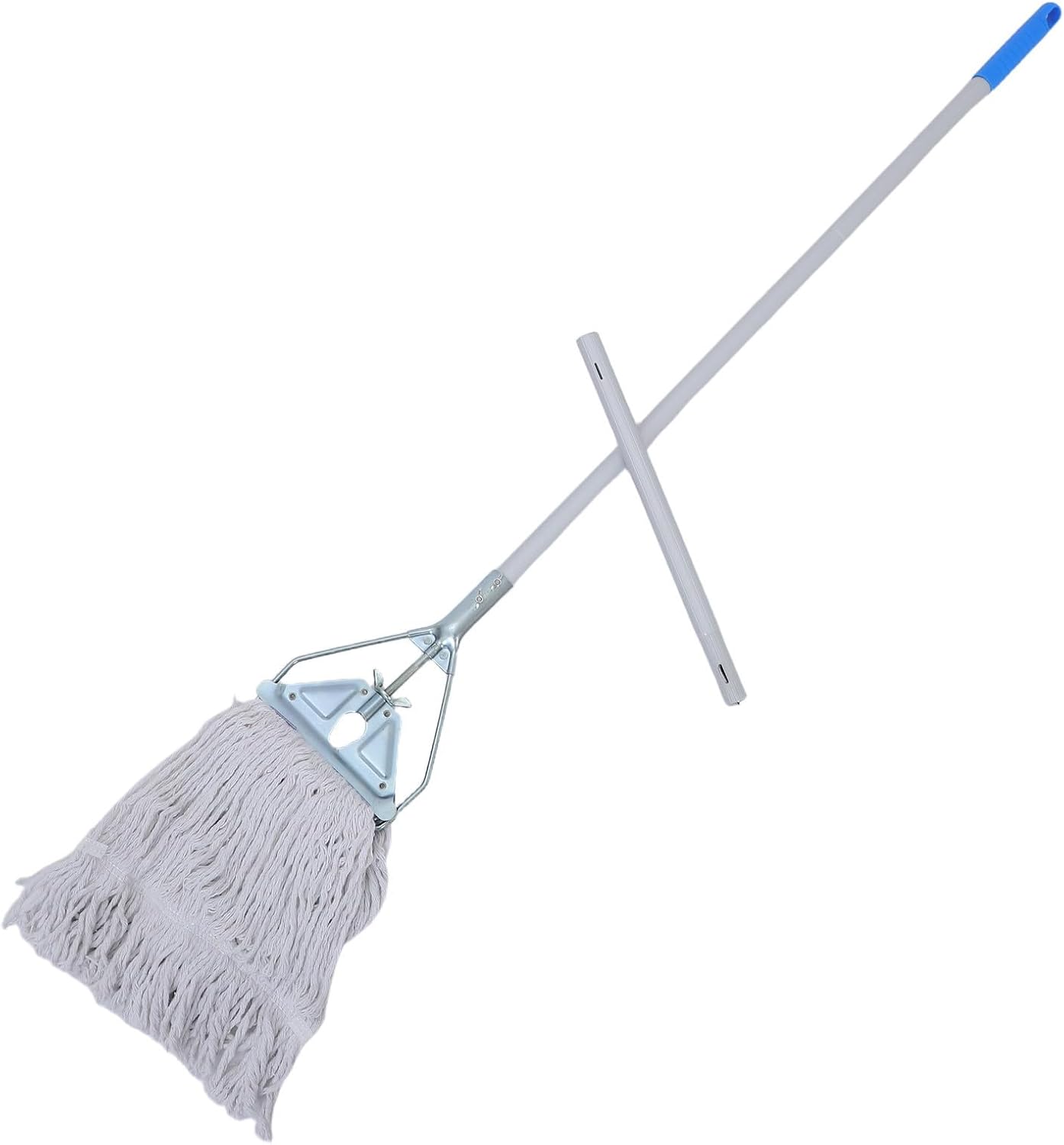 COLLBATH Industrial Grade Commercial Mop with Triangular Stainless Steel Head and Long Handle for Floor Cleaning, Ergonomic Design and Quick Replacement System for Garage, Office, and Home