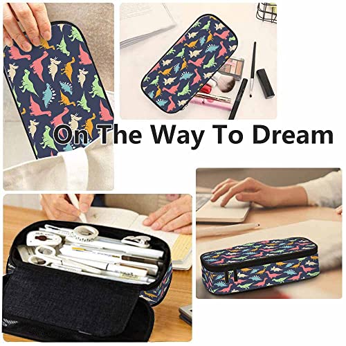 Image of Yekiua Dinosaur Pencil Case Cartoon Dino Big Capacity Pencil Pouch Office College Makeup Bag Colorful