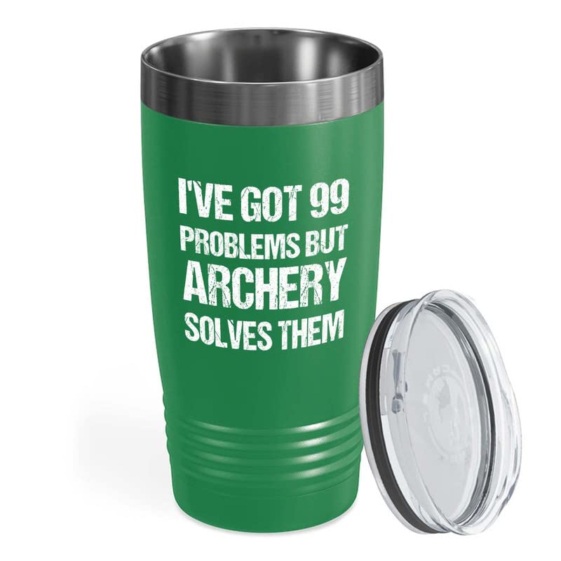 Archery Green Edition Tumbler 20oz - I've Got 99 Problem - Funny Gift For Archery Coach Athlete Hunt Target Shot Trainer Arrow Bow Sport