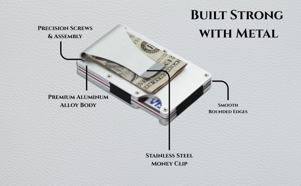 Leatherboss Wallet for Men RFID Blocking Minimalist Metal Card Holder with Money Clip Holds Credit Cards and Cash (Silver) - Image 4