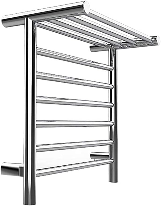 6 Bar Wall Mounted Towel Warmer with Top Shelf, Energy Efficient 105W Electric Heated Towel Rack for Bathroom, Towel Heater Rail On/Off Switch