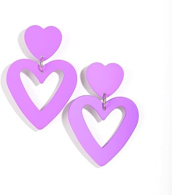 Bowitzki Double Heart Earrings Dangling Love Heart Shape Acrylic Drop Earrings Gift For Women Valentines Day Thanksgiving Day