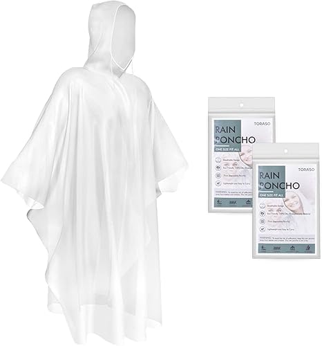 Miniatura 2 de TORASO Poncho de lluvia con capucha para adultos, poncho de lluvia transparente desechable para adultos, impermeables de emergencia desechables