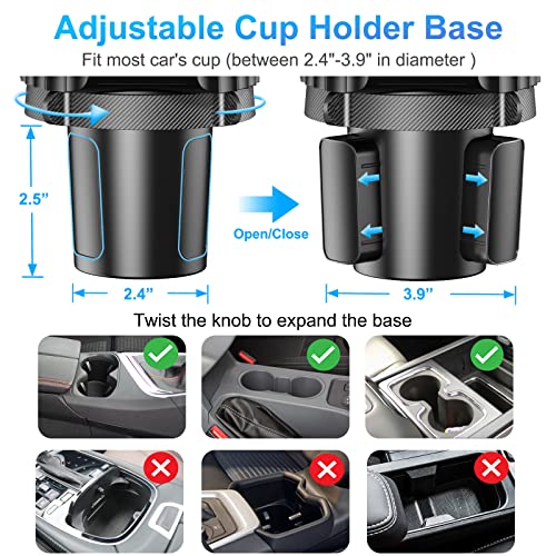 Upgraded Car Cup Holder Phone Mount - 2 In 1 Adjustable Cup Holder Expander With 360° Rotation Base, Multifunctional Large Cup Organizer Cellphone Seat Cup Holder For Car Fits Most Smartphones Bottles #TOP1