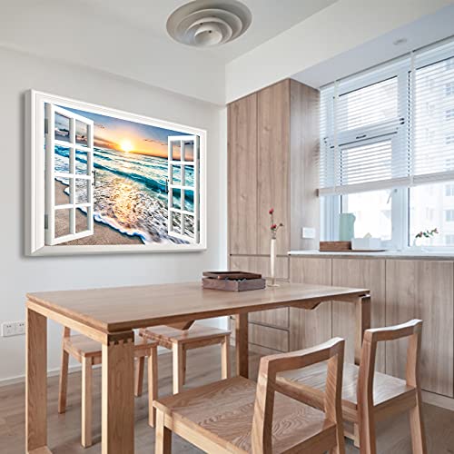 Djsylife Bedroom Decor Beach Wall Art -Canvas Wall Art For Living Room Nautical Coastal Ocean Fake Window Pictures For Bathroom Accessories Painting Sea Aesthetic Home Decorations 24X36 #TOP3