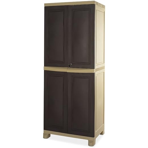 Nilkamal Freedom Big FB1 Compact Cabinet for Storage | 3-Year Warranty | 4-Shelf Storage Cupboard | Multi Organizer and Kitchen | Wardrobe | Clothes Almirah | Weathered Brown and Biscuit
