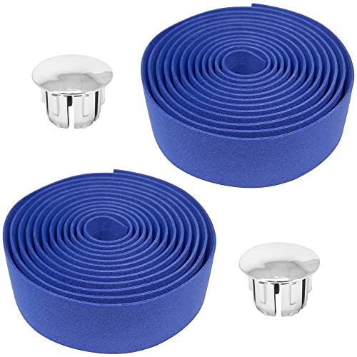 cyclingcolors 2x ruban de cintre vélo mousse confort EVA adhésif bouchon chromé cycle route fixie singlespeed, bleu