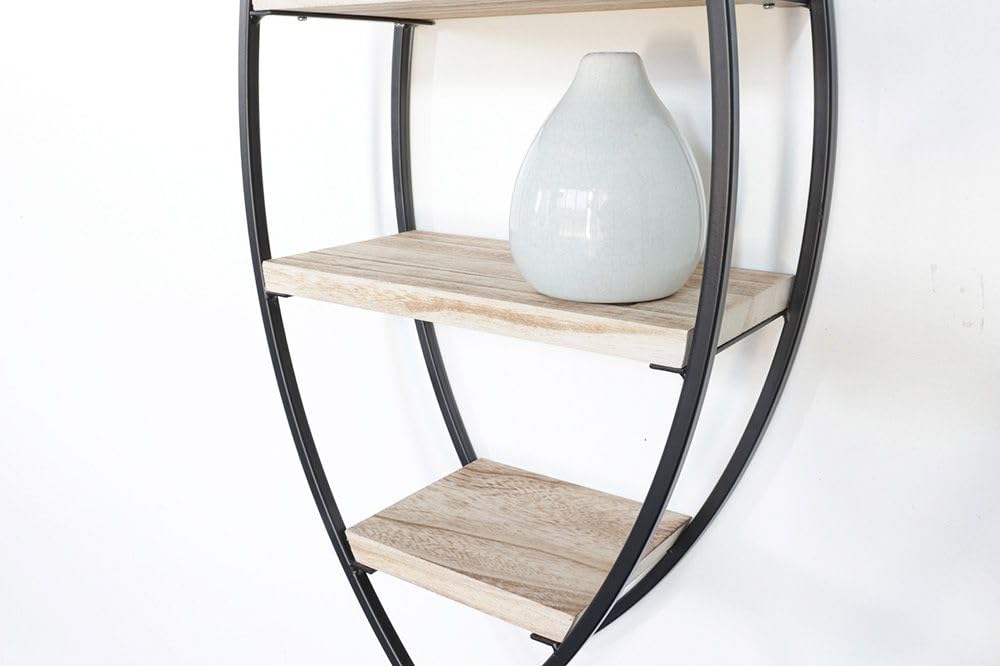 IVOL Design Metall Wandregal - Schwarz - Oval mit 4 Holzböden (36 x 80 cm)