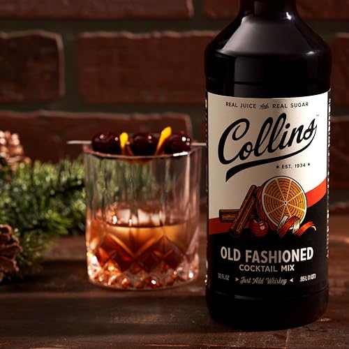 Collins Old Fashioned Mix, Made With Real Brown Sugar and Cherry Juice With Aromatics, Classic Cocktail Recipe Ingredient, Home Bar accessories Cocktail Mixers, 32 fl oz