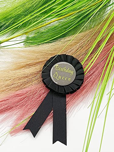 Birthday Queen Ribbon,Satin Fabric Birthday Women Tinplate Badge Pin,Happy Birthday Girl Princess Party Button Pins,Girls Brooches(Black-Glod) #TOP4