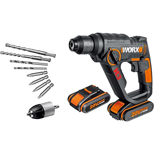Worx Wx390.1 Boorhamer Sds-Plus, 1,2 Joule Slagenergie, 2 Li-Ion-Accu's, 20V, Zwart/Oranje