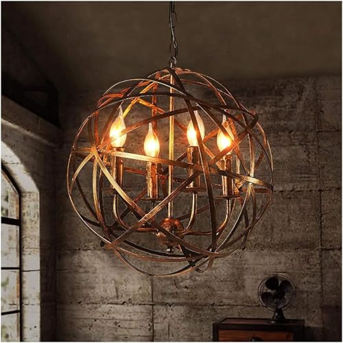 Lustre industriel vintage en métal forgé au design de suspension sphérique