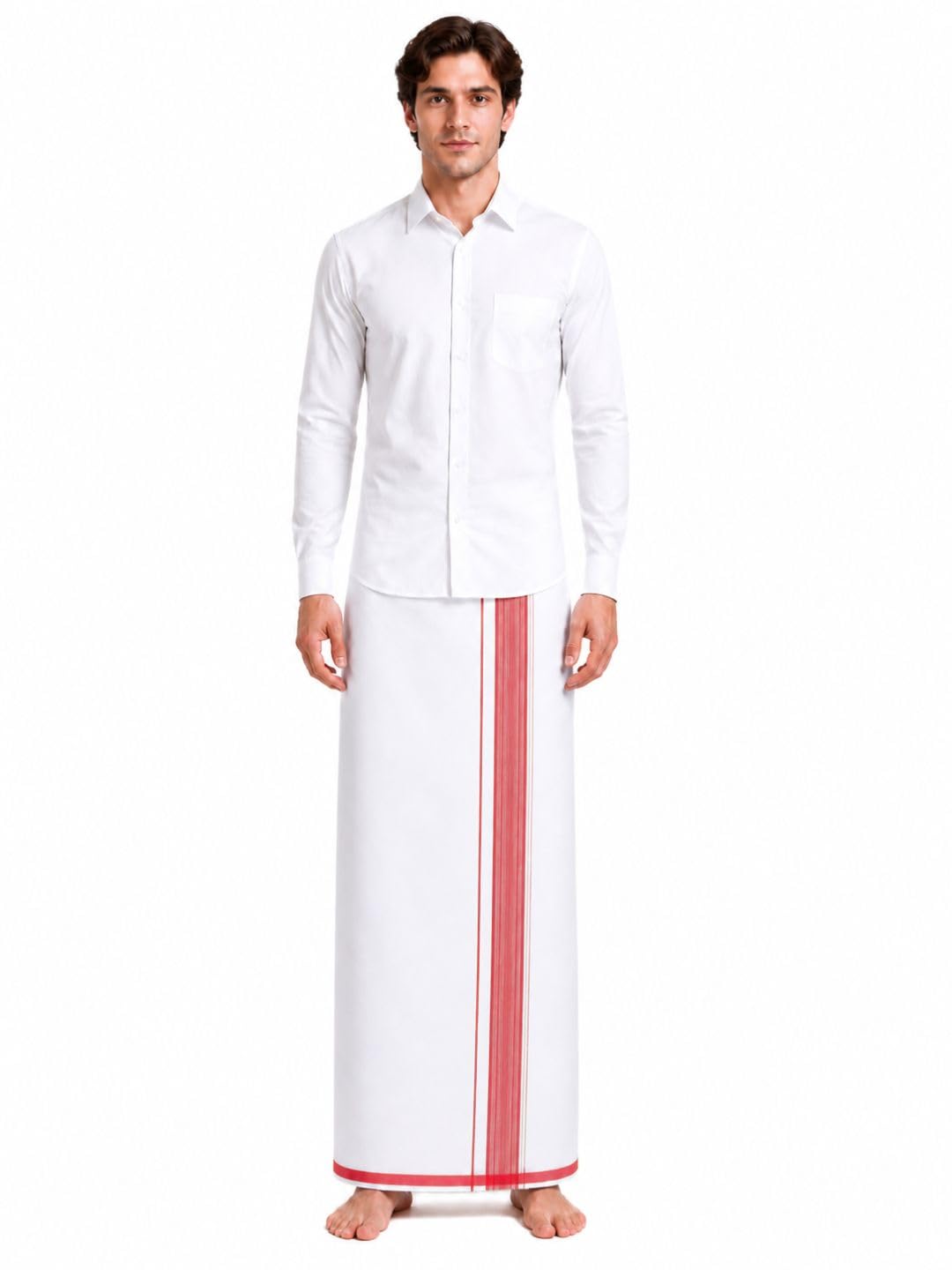 ethazh Men’s White Pure Cotton Dhoti with Matching Border | 2 Meter Traditional South Indian Veshti | Premium Ethnic Wear for Wedding, Festival, Pooja | Soft Breathable Fabric-picture-10