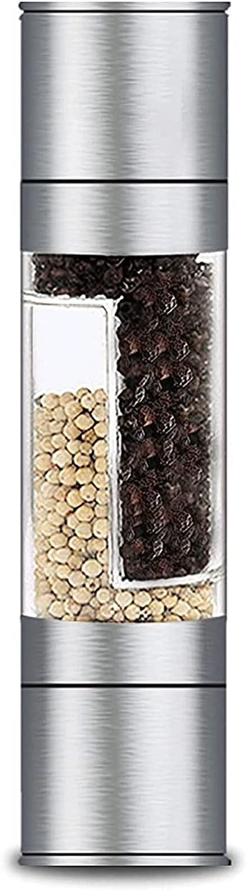 Stainless Steel Salt and Pepper Grinder Set, Adjustable Coarseness, Refillable Sea Salt, Black Peppercorn Mill