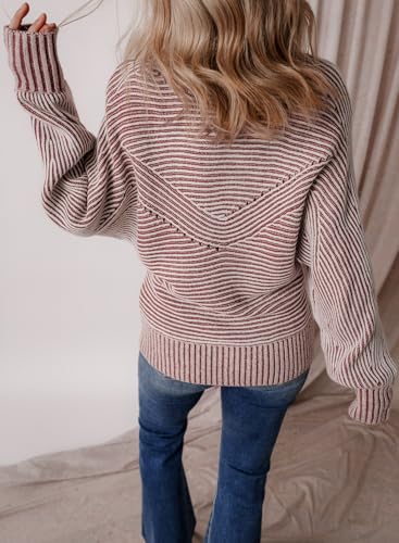 Image of EVALESS Striped Sweaters for Women Boat Neck Batwing Sleeve Oversized Pullover Sweater Tops Womens Fall Clothes Outfits
