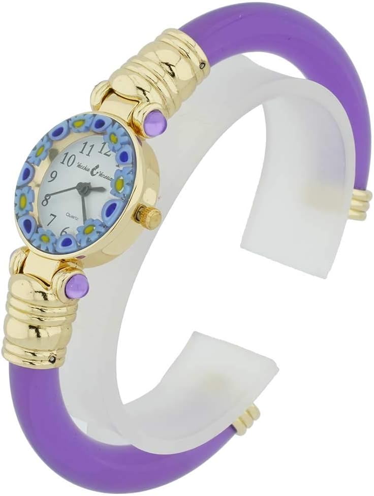 Glass Of Venice Murano Glass Millefiori Bangle Watch - Purple