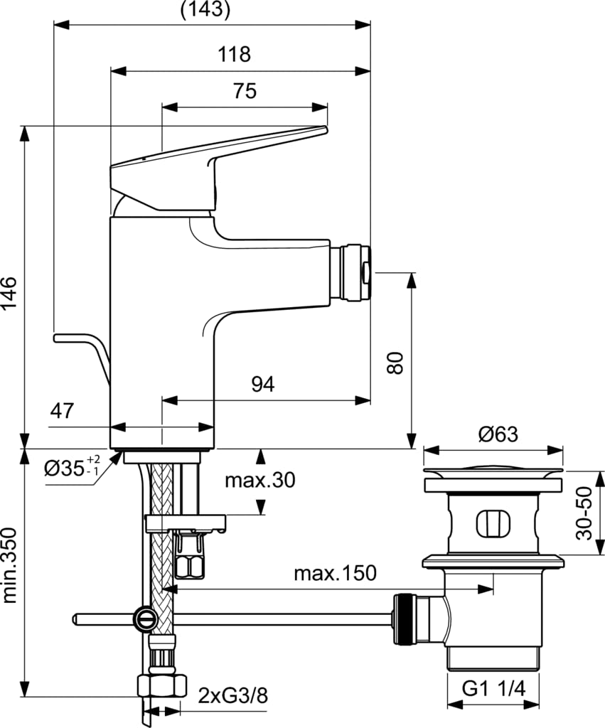 Ideal Standard - Miscelatore Monocomando Bidet con Easy Fix +