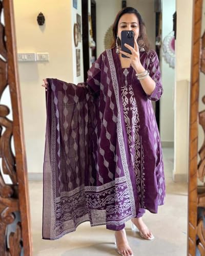 Image of ANNI Designer Women's Rayon Viscose Printed Anarkali Kurta with Pant & Dupatta