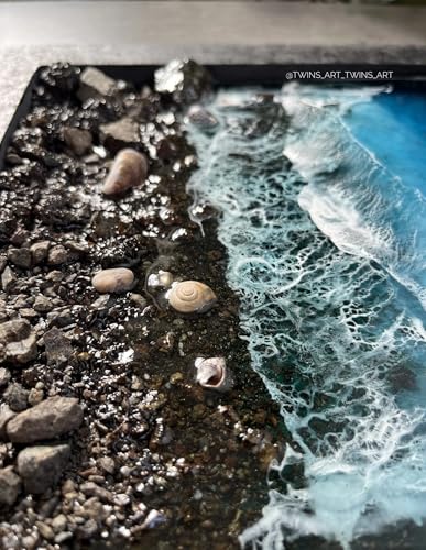 Tableau en résine époxy Black Shore, déco murale moderne sable noir - 6