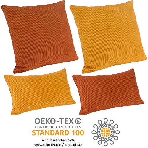 Selfitex 4er Set Cord Sofakissen 2X 30x50 + 2X 50x50, Couchkissen inkl. Füllkissen, samtiger Kissenbezug mit weicher Kissenfüllung, Flauschige Dekokissen für Wohn- & Schlafzimmer (Granada)