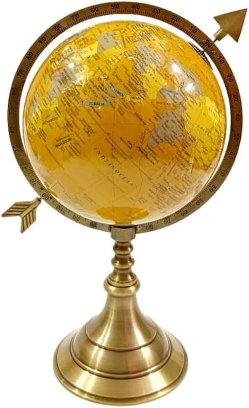 5.5-Inch Mini Antique Rotating World Globe – Vintage-Style Modern English Map on Brass Stand | Compact Desk Décor